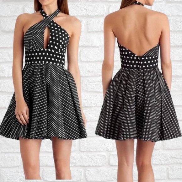 Guess by Marciano Retro Glam Polka Dot Halter Dress Black White A-Line Pin-up 8 - Picture 1 of 6